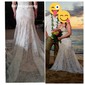 Sheath/Column Sweetheart Lace Sweep Train Wedding Dresses