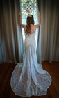 Sheath/Column Off-the-shoulder Lace Sweep Train Wedding Dresses