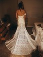 Sheath/Column Sweetheart Lace Sweep Train Wedding Dresses