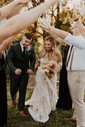 Sheath/Column Sweetheart Lace Sweep Train Wedding Dresses