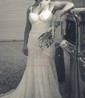 Sheath/Column Sweetheart Lace Sweep Train Wedding Dresses