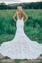 Trumpet/Mermaid V-neck Lace Court Train Wedding Dresses With Pockets