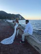 Trumpet/Mermaid V-neck Lace Court Train Wedding Dresses With Pockets