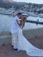 Trumpet/Mermaid V-neck Lace Court Train Wedding Dresses With Pockets