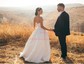 A-line V-neck Satin Sweep Train Ruffles Wedding Dresses