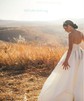A-line V-neck Satin Sweep Train Ruffles Wedding Dresses