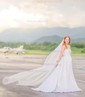 Ball Gown/Princess V-neck Satin Sweep Train Wedding Dresses With Split Front