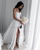 Ball Gown V-neck Satin Sweep Train Wedding Dresses With Split Front