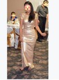 Sheath/Column Scoop Neck Sequined Ruffles Short Sleeve Bridesmaid Dresses