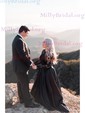 Ball Gown Illusion Lace Satin Long Sleeves Two Piece Prom Dresses
