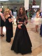 Ball Gown/Princess Floor-length Scoop Neck Lace Satin Appliques Lace Prom Dresses