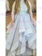 Ball Gown Scoop Neck Tulle Ruffle Tiered Prom Dresses With Beading