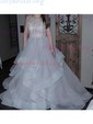 Ball Gown Scoop Neck Tulle Ruffle Tiered Prom Dresses With Beading
