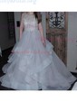 Ball Gown Scoop Neck Organza Sweep Train Wedding Dresses With Beading