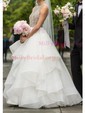 Ball Gown Scoop Neck Tulle Ruffle Tiered Prom Dresses With Beading