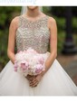 Ball Gown Scoop Neck Tulle Ruffle Tiered Prom Dresses With Beading