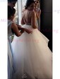 Ball Gown Scoop Neck Organza Sweep Train Wedding Dresses With Beading