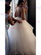 Ball Gown Scoop Neck Tulle Ruffle Tiered Prom Dresses With Beading