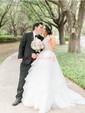 Ball Gown Scoop Neck Tulle Ruffle Tiered Prom Dresses With Beading