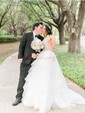 Ball Gown Scoop Neck Organza Sweep Train Wedding Dresses With Beading