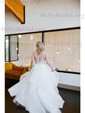 Ball Gown Scoop Neck Organza Sweep Train Wedding Dresses With Beading