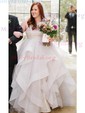 Ball Gown Scoop Neck Tulle Ruffle Tiered Prom Dresses With Beading