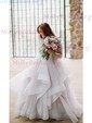Ball Gown Scoop Neck Tulle Ruffle Tiered Prom Dresses With Beading
