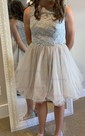 Ball Gown Scoop Neck Tulle Cut Out Prom Dresses With Appliques