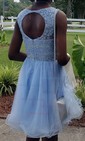 Ball Gown Scoop Neck Tulle Cut Out Prom Dresses With Appliques