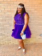 Ball Gown Scoop Neck Tulle Cut Out Prom Dresses With Appliques