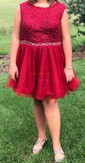 Ball Gown Scoop Neck Tulle Cut Out Prom Dresses With Appliques