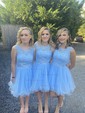 Ball Gown Scoop Neck Tulle Cut Out Prom Dresses With Appliques