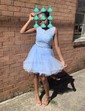 Ball Gown Scoop Neck Tulle Cut Out Prom Dresses With Appliques