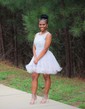 Ball Gown Scoop Neck Tulle Cut Out Prom Dresses With Appliques
