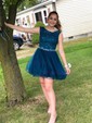 Ball Gown Scoop Neck Tulle Cut Out Prom Dresses With Appliques