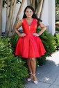 Elegant Skater Satin V-neck Ruched Homecoming Dresses