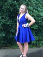 Elegant Skater Satin V-neck Ruched Homecoming Dresses