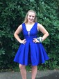 Elegant Skater Satin V-neck Ruched Homecoming Dresses