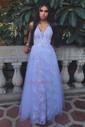 Ball Gown/Princess Floor-length V-neck Lace Tulle Prom Dresses