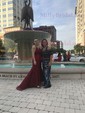Burgundy Mermaid V-neck Lace Backless Prom Dresses