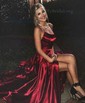 A-line Scoop Neck Satin Prom Dresses With Ruched