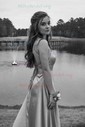 A-line Scoop Neck Satin Prom Dresses With Ruched