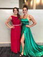 A-line Scoop Neck Satin Prom Dresses With Ruched