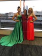 A-line Scoop Neck Satin Prom Dresses With Ruched