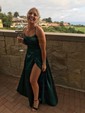 A-line Scoop Neck Satin Prom Dresses With Ruched