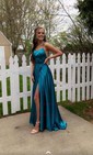 A-line Sweep Train Scoop Neck Silk-like Satin Pockets Prom Dresses