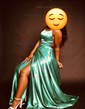 A-line Scoop Neck Satin Prom Dresses With Ruched