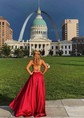 A-line Scoop Neck Satin Prom Dresses With Ruched