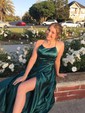 A-line Scoop Neck Satin Prom Dresses With Ruched