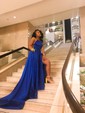 A-line Scoop Neck Satin Prom Dresses With Ruched